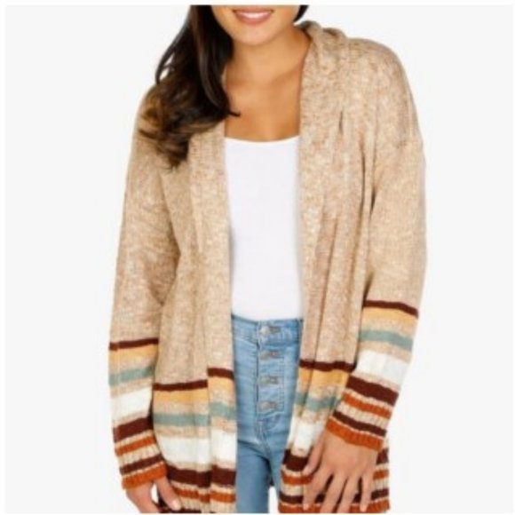 Marled Women's Stripe 🥼Cardigan Natural Light 🟤Brown XL NEW - Picture 1 of 4